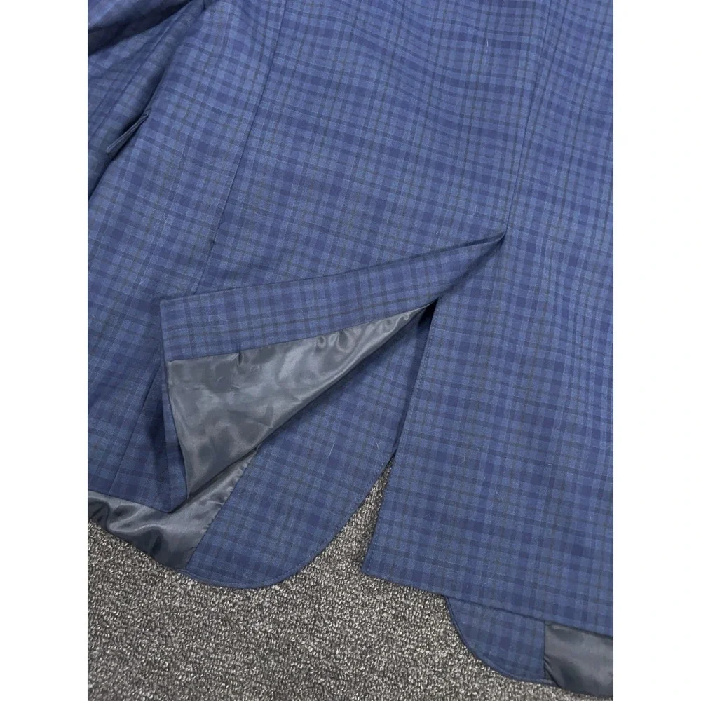 Circle S Western Blazer Jacket Men 48L Blue Gingham Check‎ Yokes Cowboy Ranch